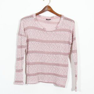 3/$15 Bobeau Striped Knit Sweater Mauve Textured Rayon Blend Scoop Neck Size XS